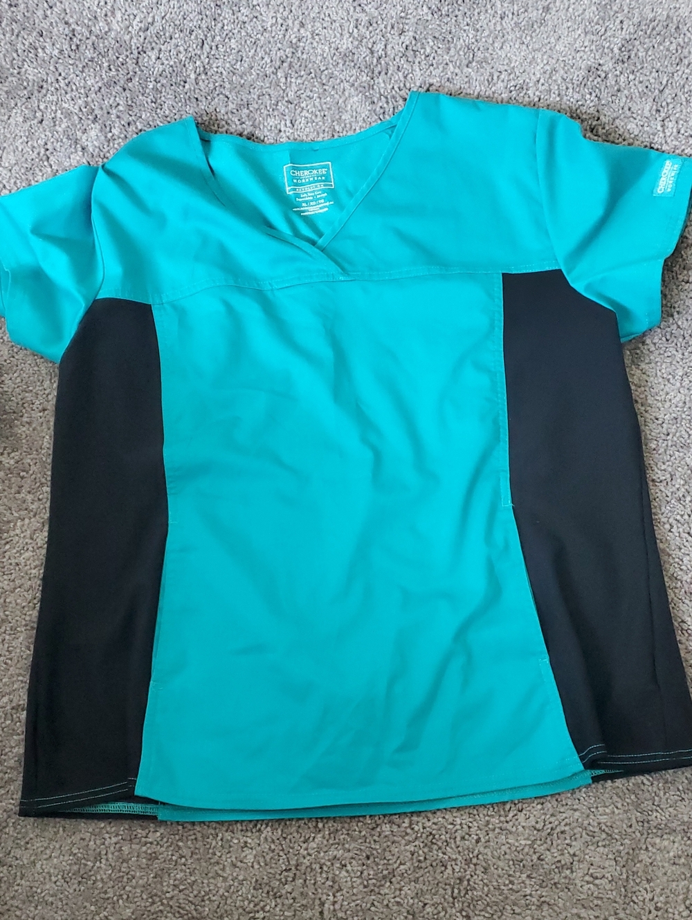Cherokee Teal and Black V-Neck Medical Scrub Top